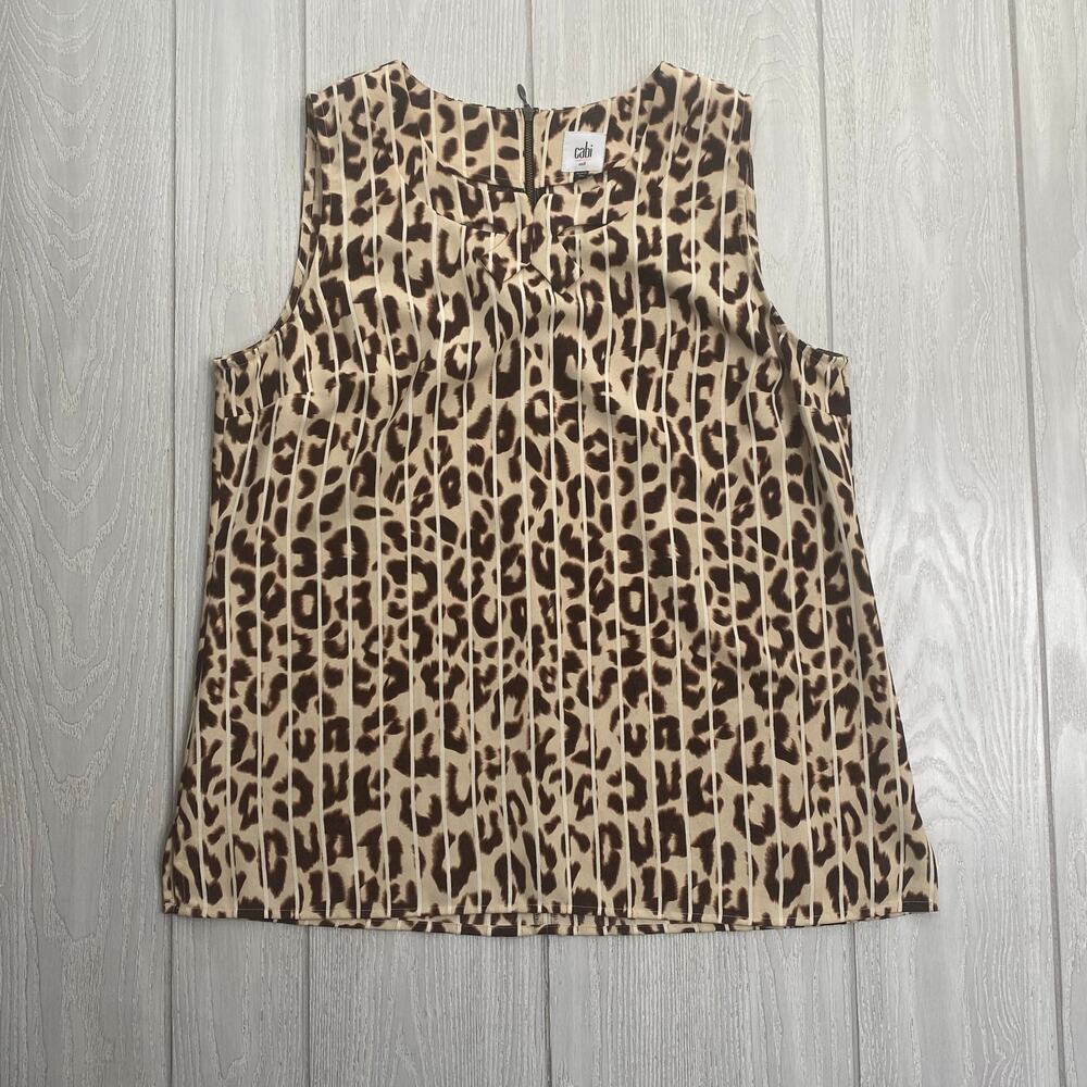 CAbi Women's Ginger Leopard Print Sleeveless Blouse Size Medium